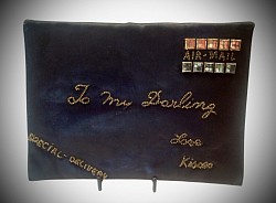 Mail Envelope Purse 1940’s silk, brass beads & rhinestone